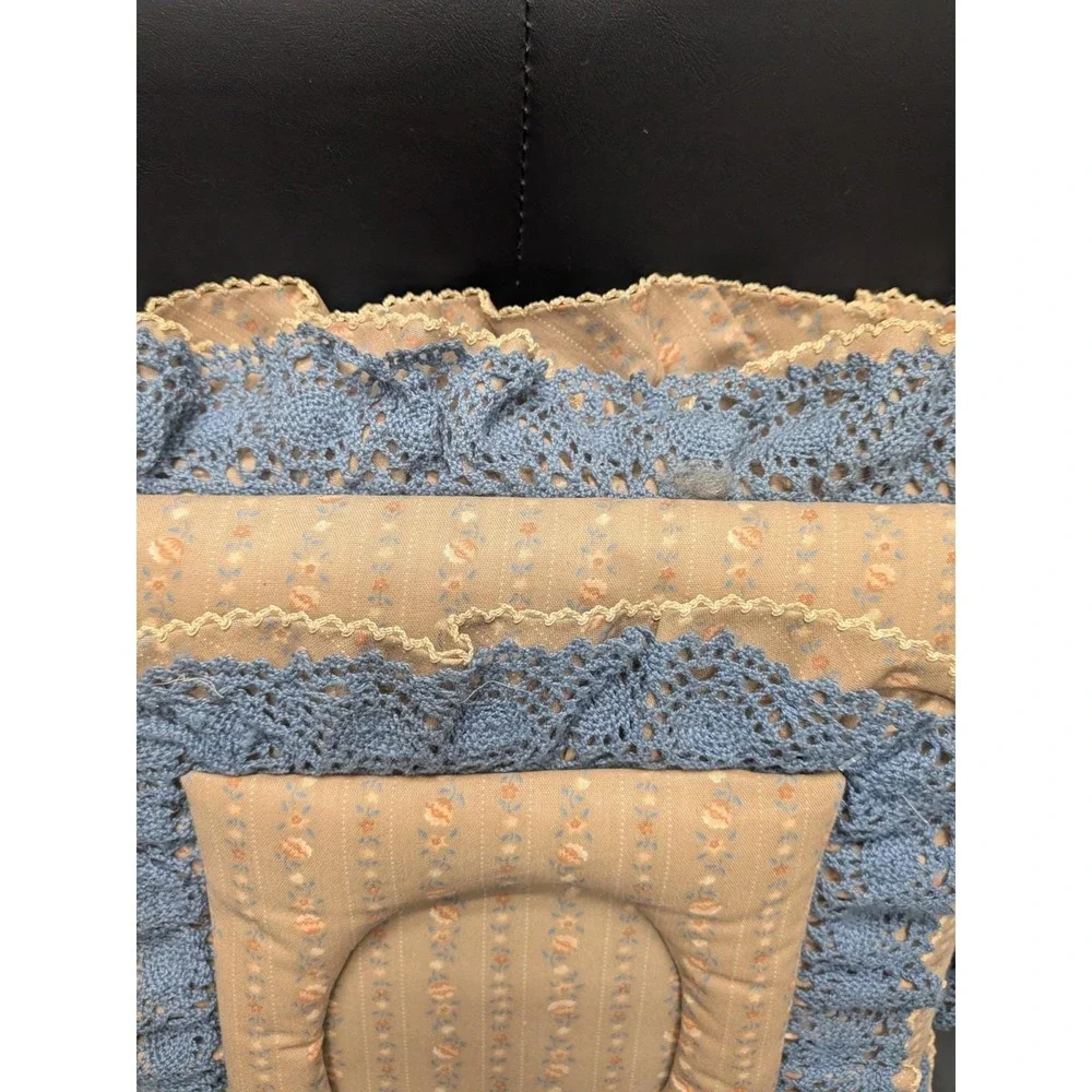 VTG 80s Victorian Style Padded Handmade Fabric Floral Blue Lace Photo Album